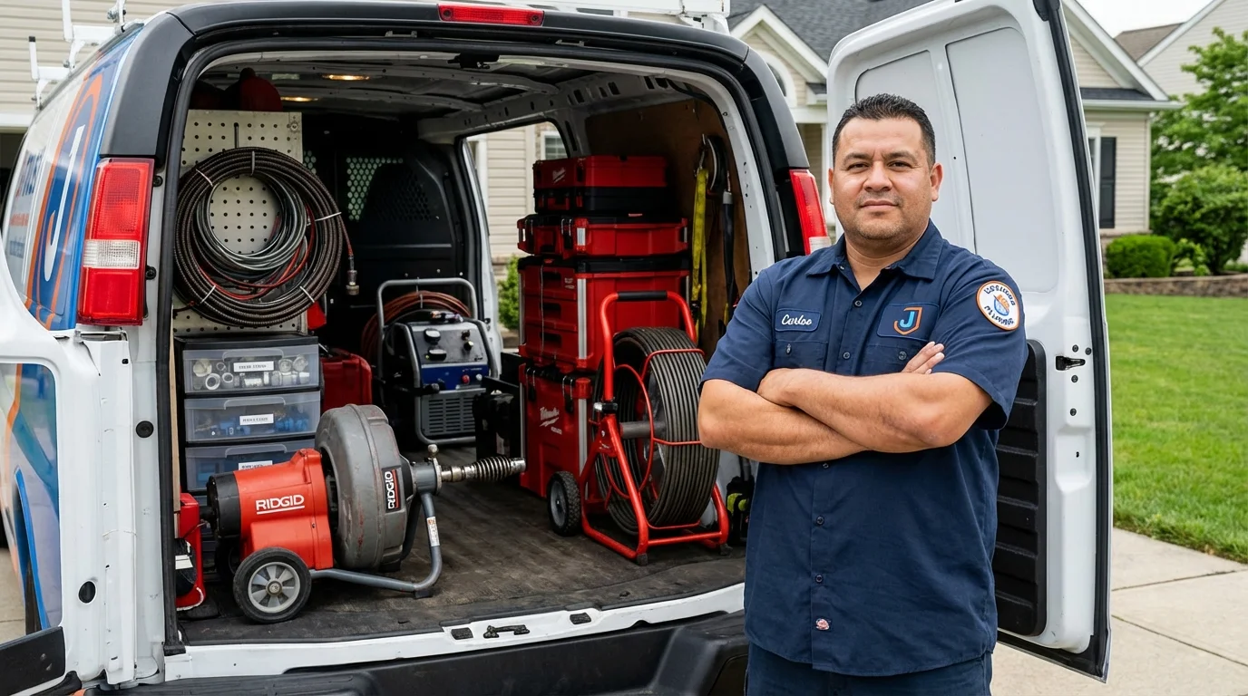 Professional drain cleaning equipment and Johns Plumbing LLC plumber in Stoneham