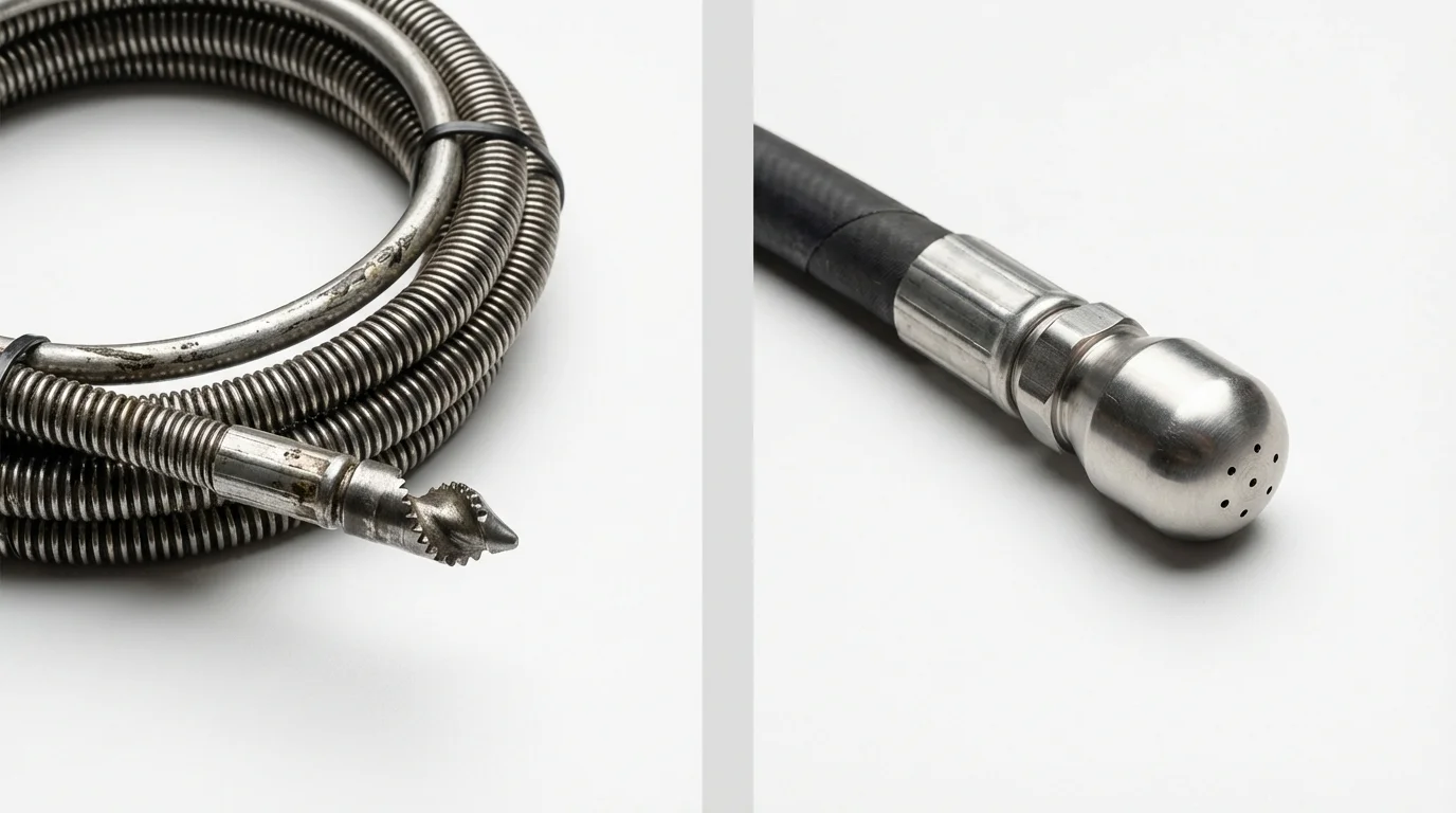 Drain snake cable and hydro jetting nozzle used for drain cleaning in Stoneham, MA