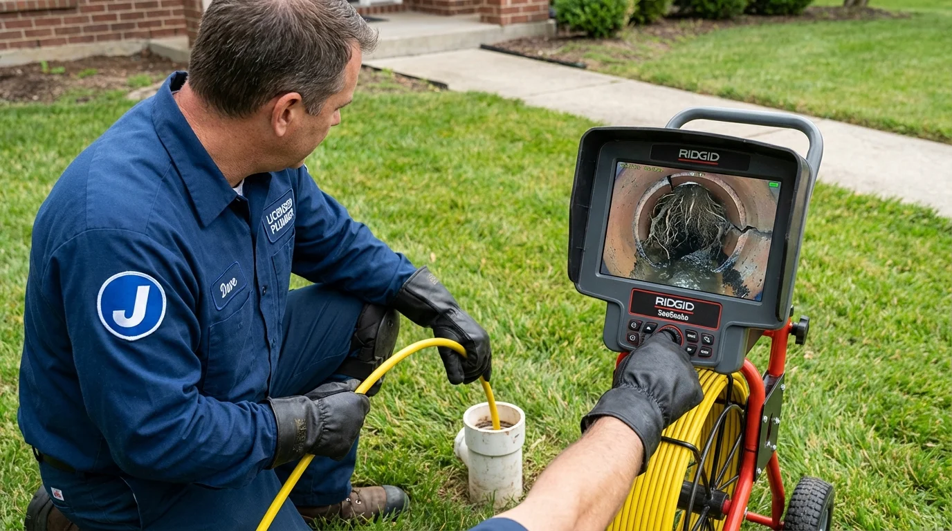 Sewer camera inspection being performed by Johns Plumbing LLC in Stoneham
