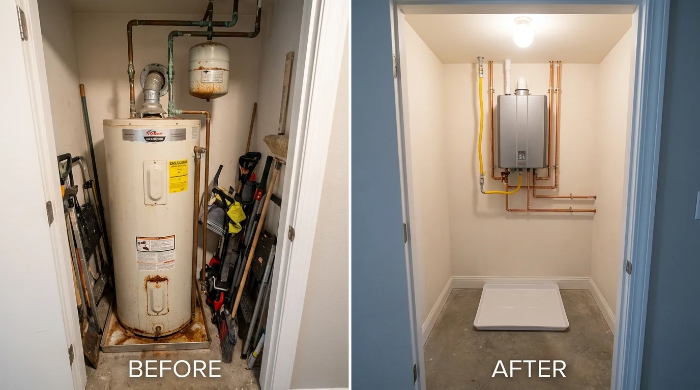 Tank water heater versus wall-mounted tankless unit comparison for Stoneham, MA homeowners